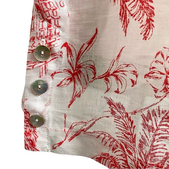 Joie Linen Blouse Coral Red Tropical Print Boatneck Short Sleeve Top Size 1X - Picture 4 of 12
